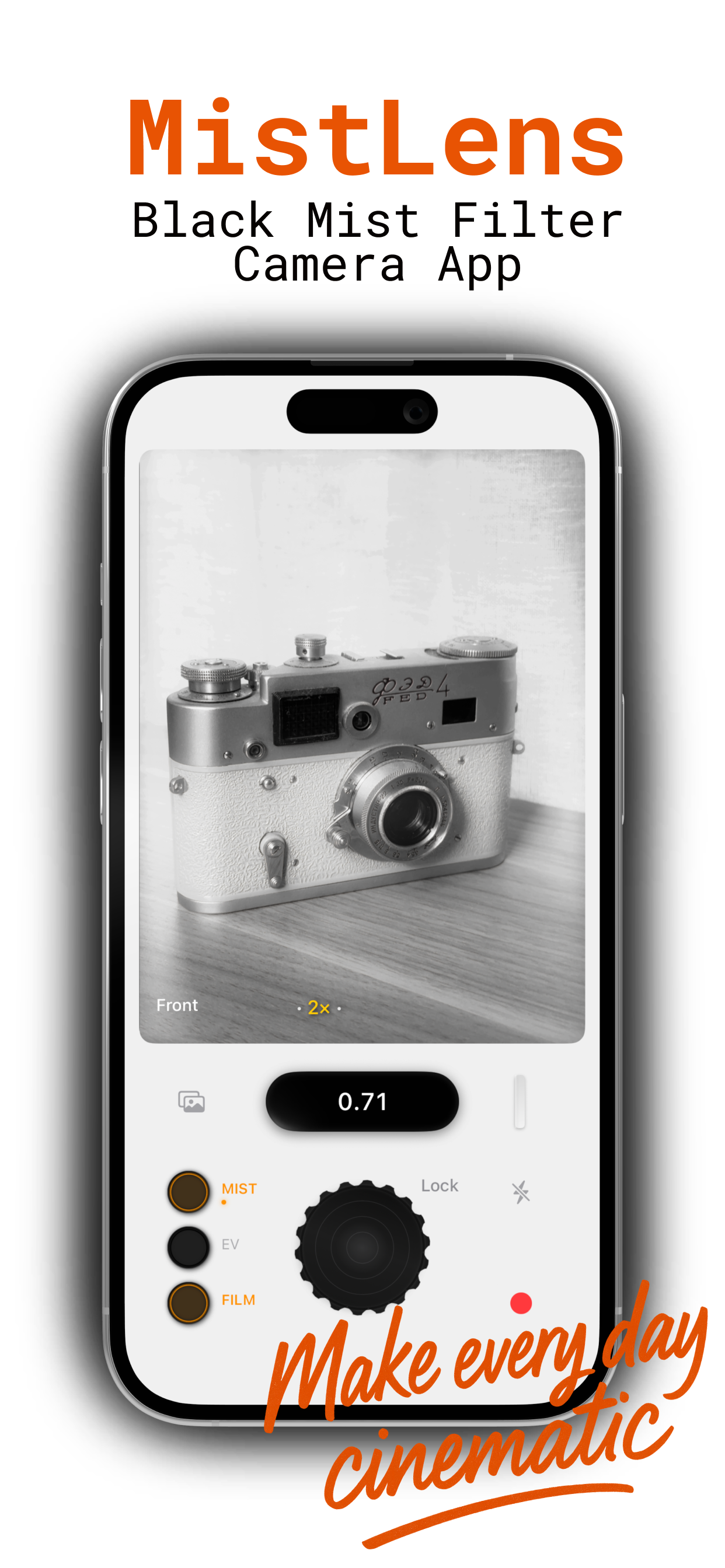 MistLens live Black Mist preview showing Mist: +1 glow on a styled still life scene